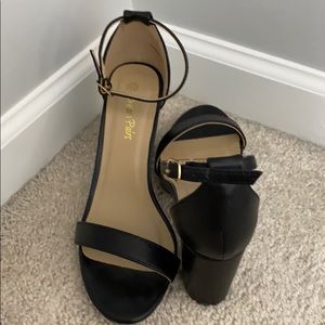 Black block ankle strap heels
